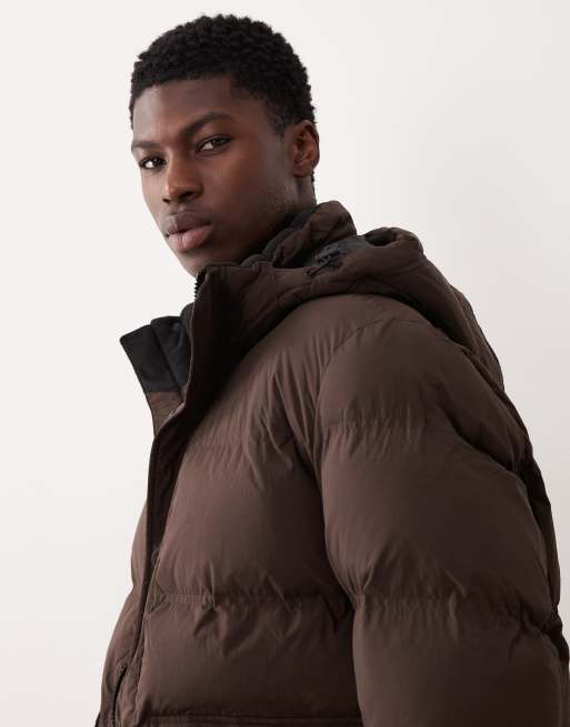 Selected nylon puffer jacket in brown, 4 of 5