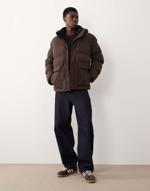 Selected - Nylon pufferjack in bruin, 2 van 5