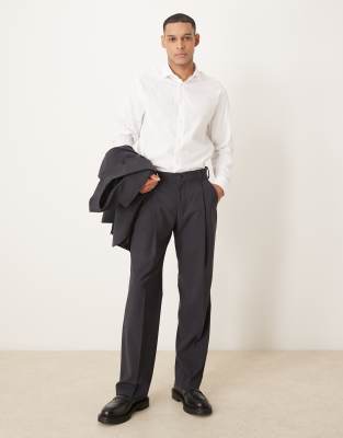 Selected Selected Otto relaxed fit wool blend trouser in dark grey melange