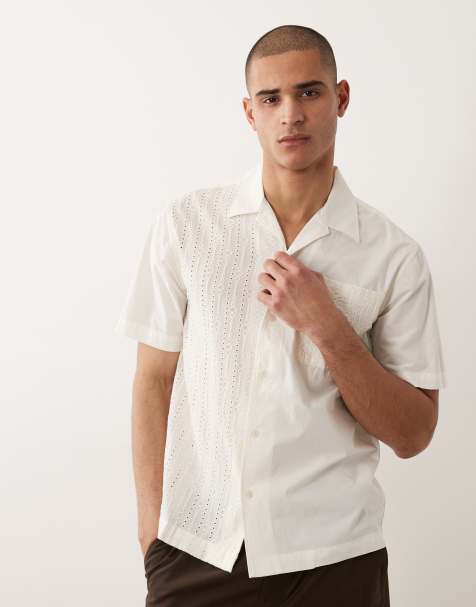 Selected - Overhemd met korte mouwen en broderie in crème - view 1