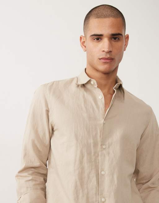 Selected - Overhemd van linnenmix met lange mouwen in beige, 3 van 5