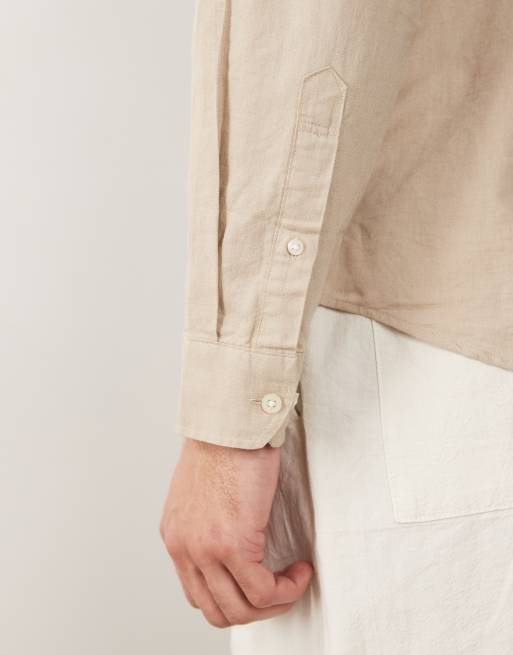 Selected - Overhemd van linnenmix met lange mouwen in beige, 4 van 5