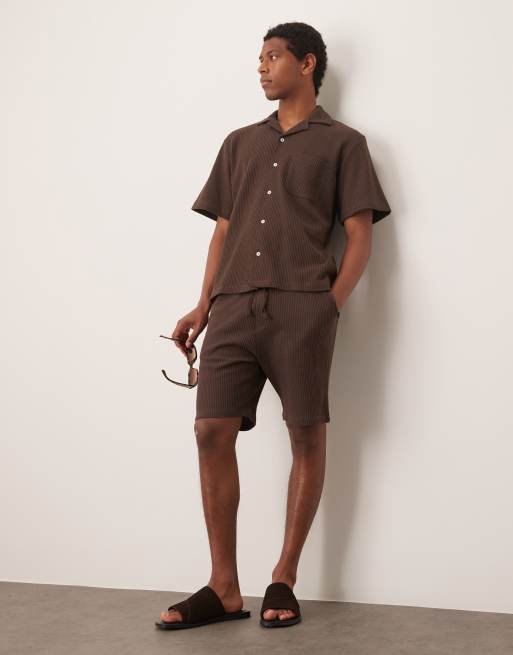 Selected - Overhemd van wafelstof met reverskraag in bruin, deel van co-ord set , 2 van 4