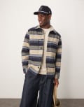 [Selected] Selected overshirt shacket in cream navy stripe with pockets-Multi XS Sky captain