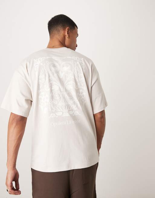 Selected – Oversize-T-Shirt in Beige mit botanischem Rückenprint , 4 von 4