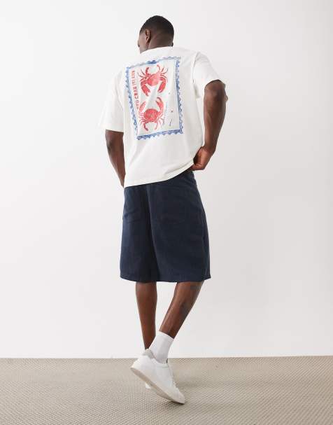 Selected – Oversize-T-Shirt in Cremeweiß mit Krabben-Briefmarken-Print auf dem Rücken - view 1
