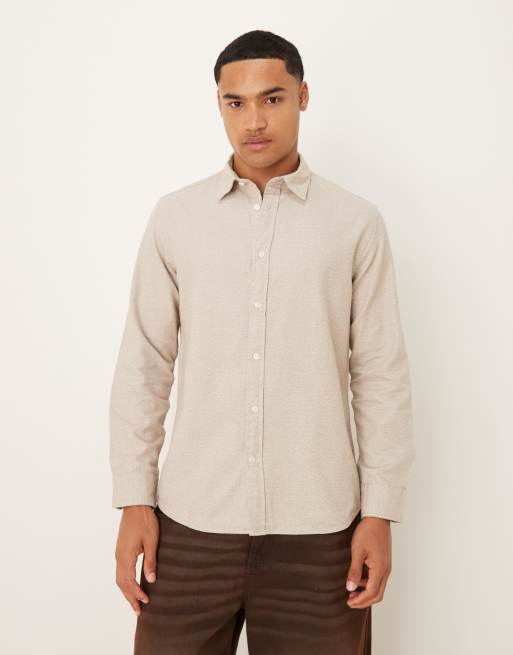 Selected oversized boxy brushed shirt in cream 