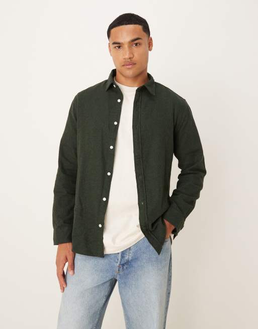 Selected oversized boxy brushed shirt in green 