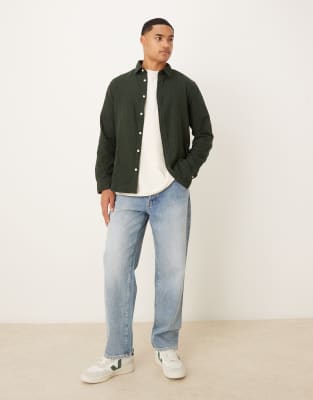 Selected Oversized Boxy Brushed Shirt In Green