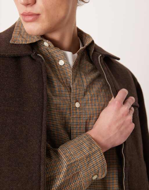 Selected oversized boxy plaid shirt in brown, 5 of 5