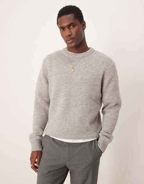 Selected oversized crew knitted jumper in grey - view 1
