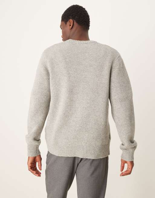 Selected oversized crew knitted jumper in grey, 2 of 4