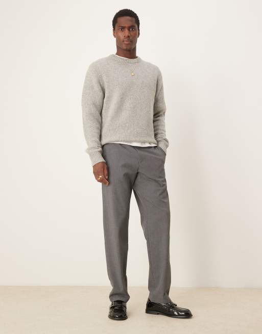 Selected oversized crew knitted jumper in grey, 4 of 4