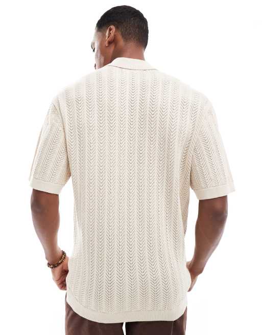Selected oversized crochet shirt in cream 