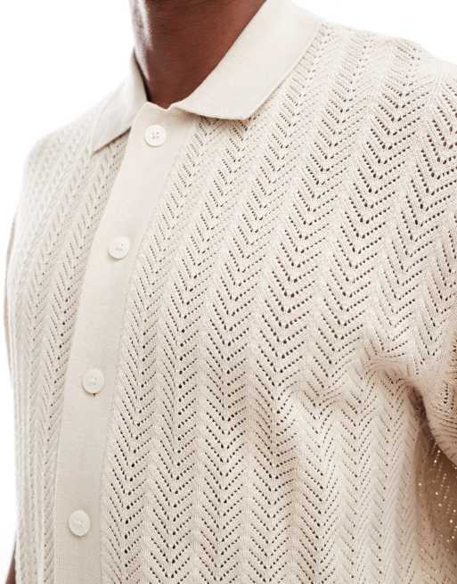 Selected oversized crochet shirt in cream 
