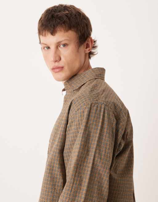Selected - Oversized geruit overhemd met rechte pasvorm in bruin, 4 van 5