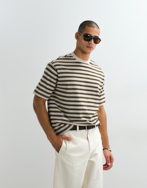 Selected - Oversized gestreept T-shirt van zware stof in multi, 4 van 5