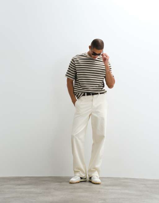 Selected - Oversized gestreept T-shirt van zware stof in multi, 5 van 5