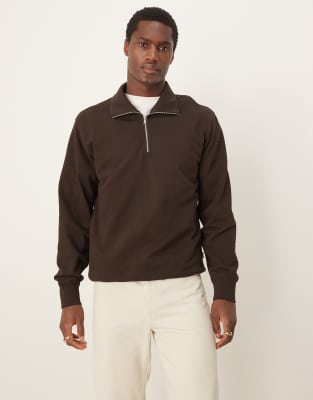 Selected oversized half zip in brown