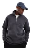 [Selected] Selected oversized half-zip sweashirt in charcoal grey S Asphalt