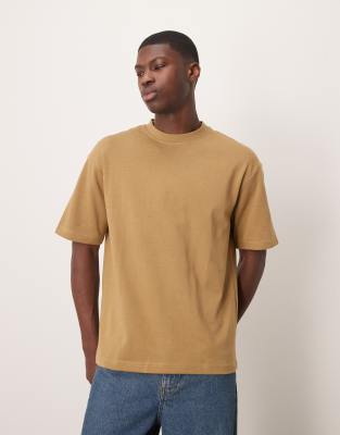 Selected Selected oversized heavy weight t-shirt in beige-Green