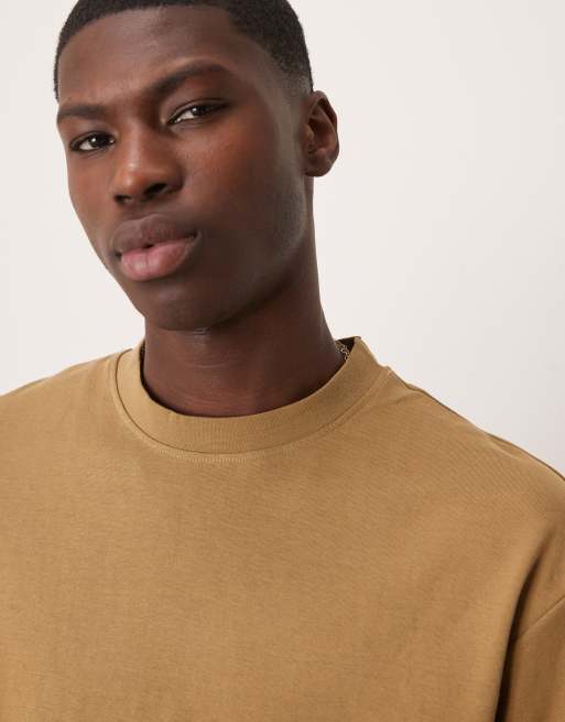 Selected oversized heavy weight T-shirt in beige , 3 of 4