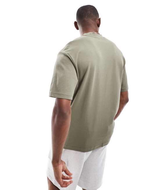 Selected oversized heavy weight t-shirt in khaki green, 4 of 4