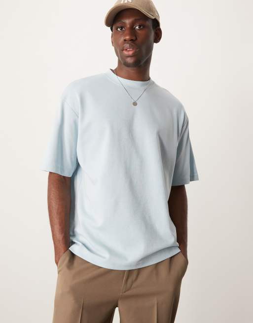 Selected oversized heavy weight T-shirt in light blue , 2 of 4
