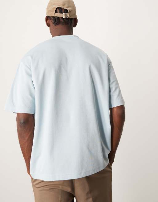 Selected oversized heavy weight T-shirt in light blue , 3 of 4