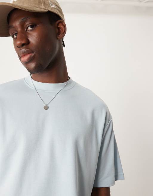 Selected oversized heavy weight T-shirt in light blue , 4 of 4