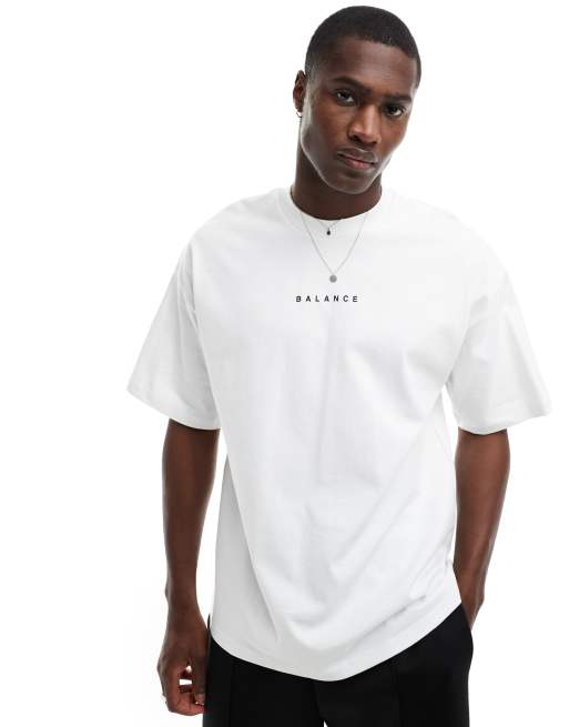 Selected oversized heavy weight t-shirt with balance backprint in white, 2 of 4
