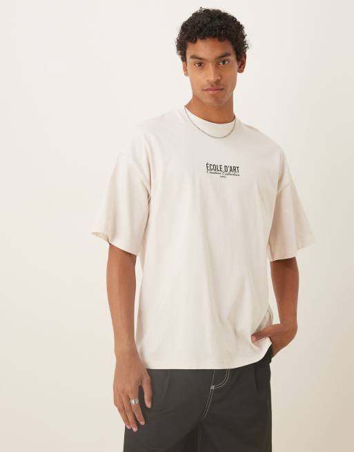 Selected oversized heavy weight t-shirt with text backprint in cream , 4 of 4