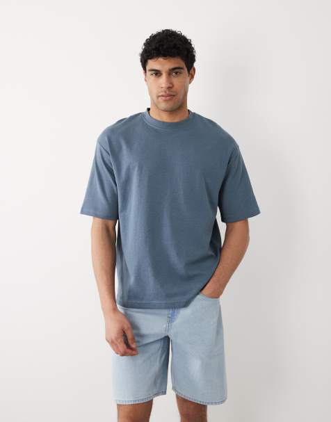 Selected oversized heavyweight t-shirt in mid blue