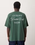 [Selected] Selected oversized heavyweight t-shirt with club print in green XL Jungle Green