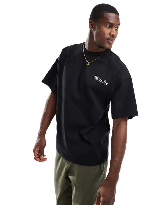 Selected oversized heavyweight t-shirt with floral market back and chest prints in black, 4 of 4