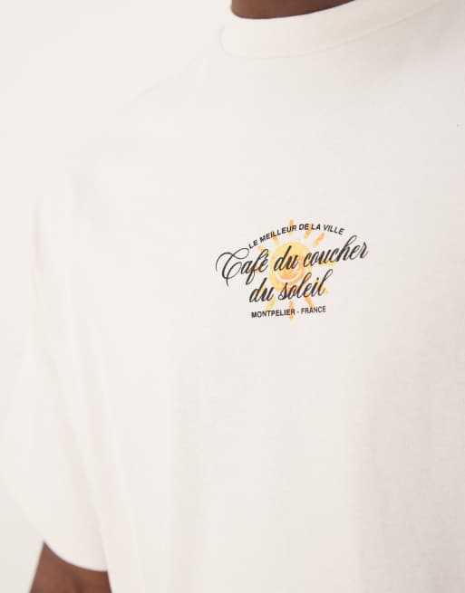 Selected oversized heavyweight t-shirt with sun back print in cream , 3 of 4