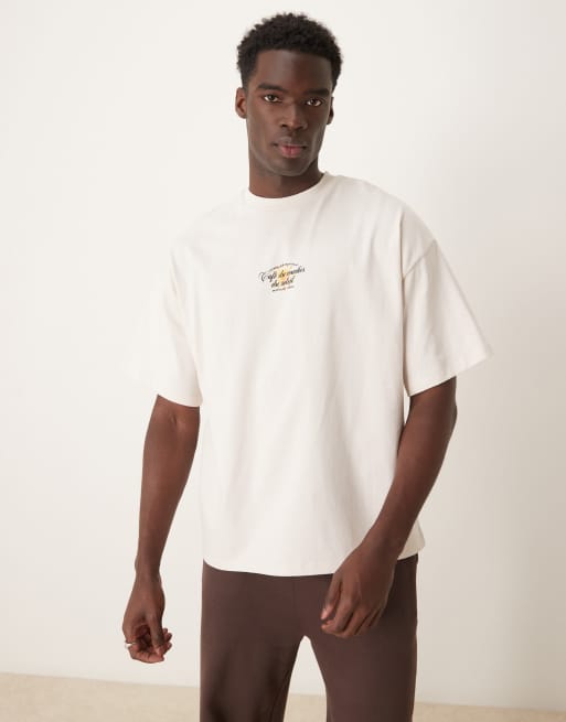 Selected oversized heavyweight t-shirt with sun back print in cream , 4 of 4