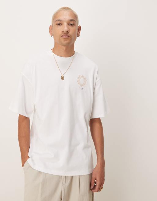 Selected oversized heavyweight T-shirt with sun backprint in white , 3 of 4