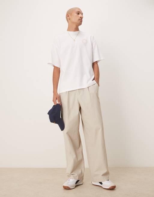 Selected oversized heavyweight T-shirt with sun backprint in white , 4 of 4