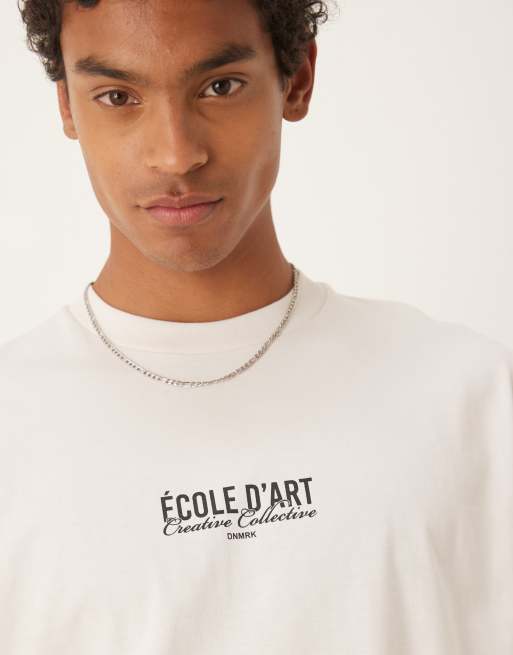 Selected oversized heavyweight t-shirt with text back print in cream , 2 of 4