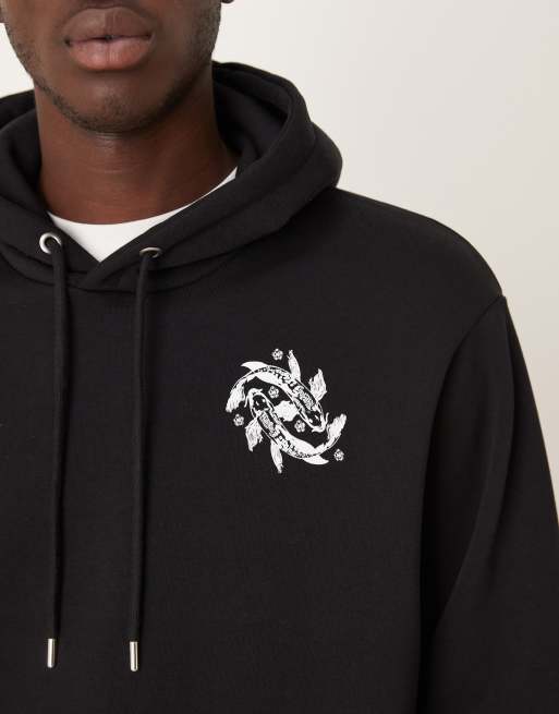 Selected oversized hoodie with koy fish graphic backprint in black, 5 of 5