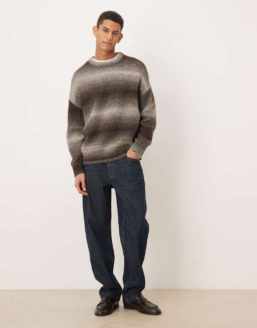 Selected oversized ombre wool blend jumper in brown, 4 of 5