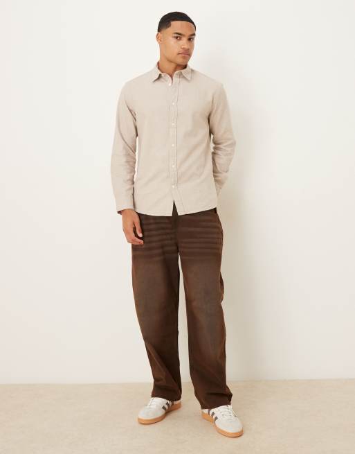 Selected - Oversized recht geborsteld overhemd van 100% katoen in crème , 2 van 5