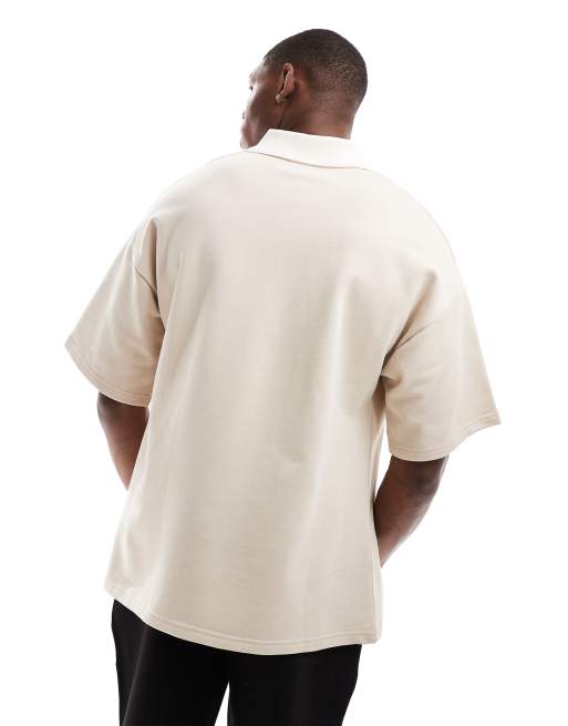 Selected oversized rugby polo shirt in cream with white collar | ASOS