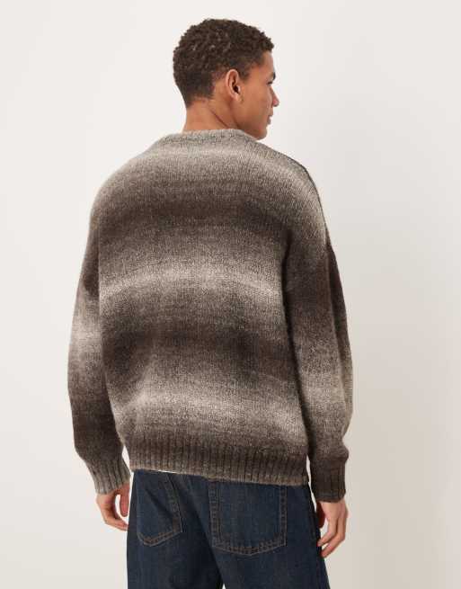 Selected - Oversized striktrøje i brun uldblanding med ombre-design, 2 af 5