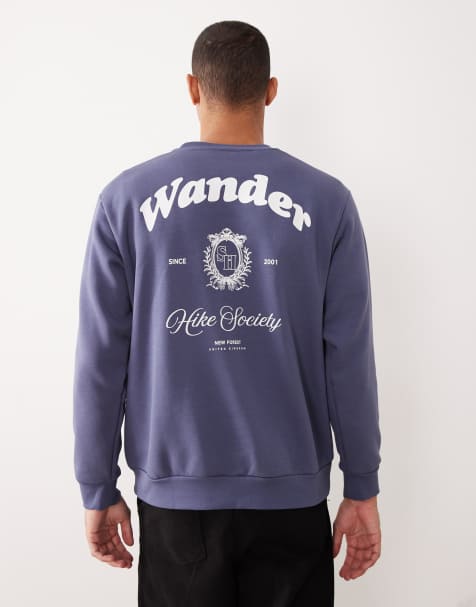 Selected oversized sweatshirt with hike society back print in blue - view 1