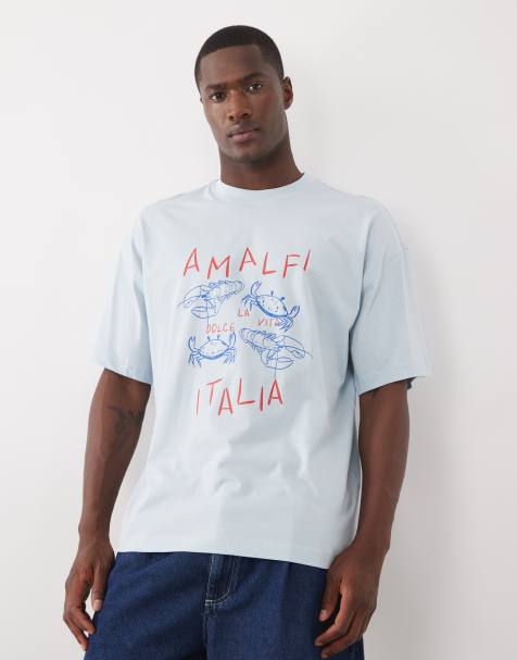 Selected - Oversized T-shirt met Amalfi-print in blauw - view 1