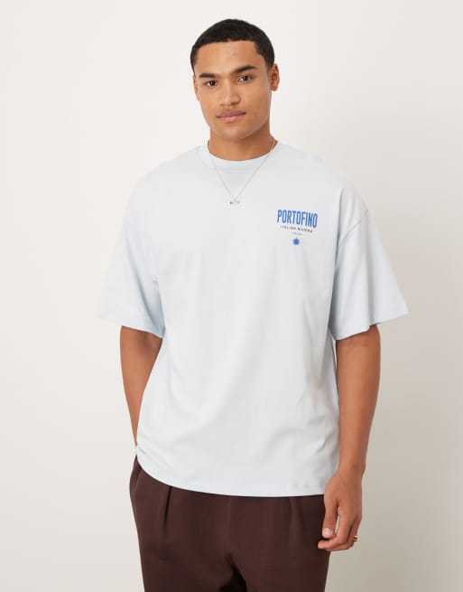 Selected - Oversized T-shirt met blauwe 'Portofino' print op de achterkant in wit , 3 van 5