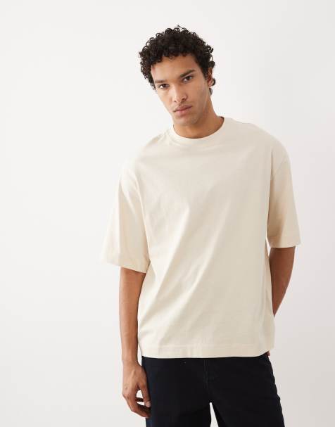 Selected - Oversized T-shirt van zwaar katoen in beige - view 1