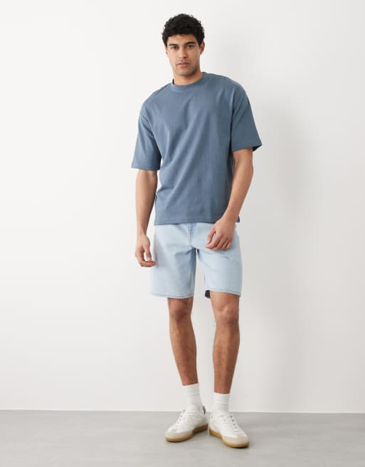 Selected - Oversized T-shirt van zware stof in blauw, 2 van 5